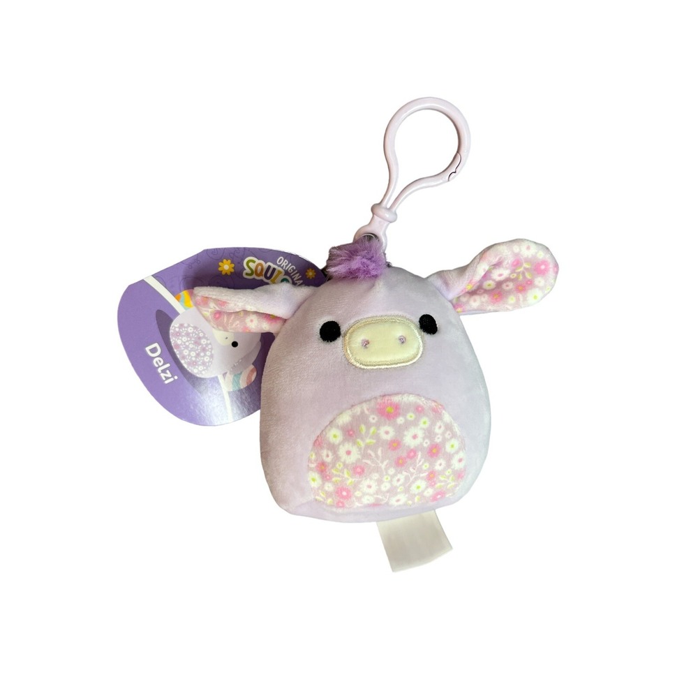 Squishmallows Delzi Donkey 3.5" Purple‎ Flower Clip On 2023